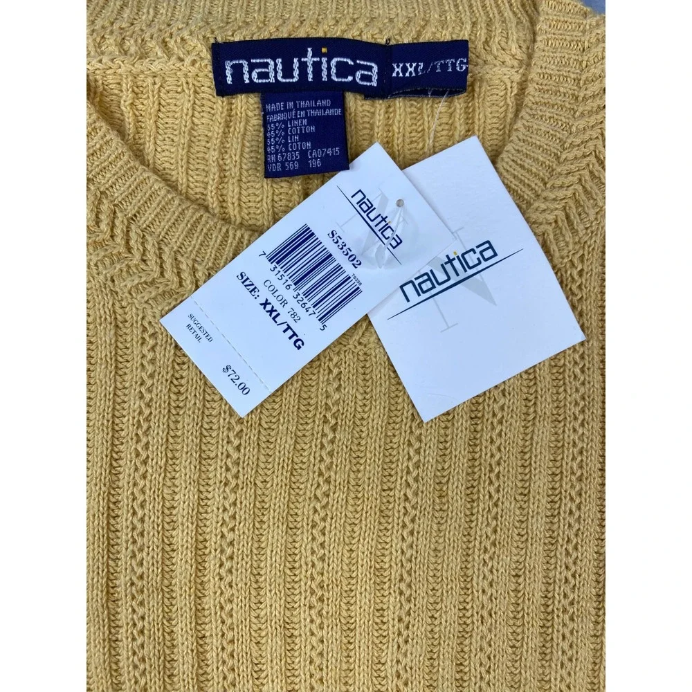 Nautica Mens XXL Yellow Linen Cotton Ribbed Cable Knit Crewneck Sweater NWT